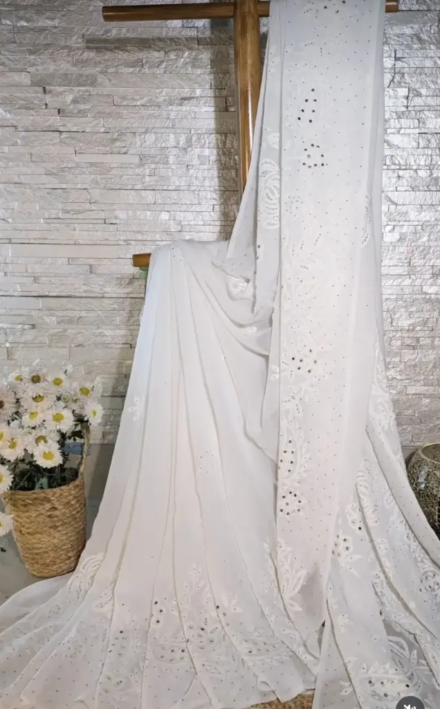 
CHANDANI AURA    Viscoce Chikankari Saree with Mukaish work