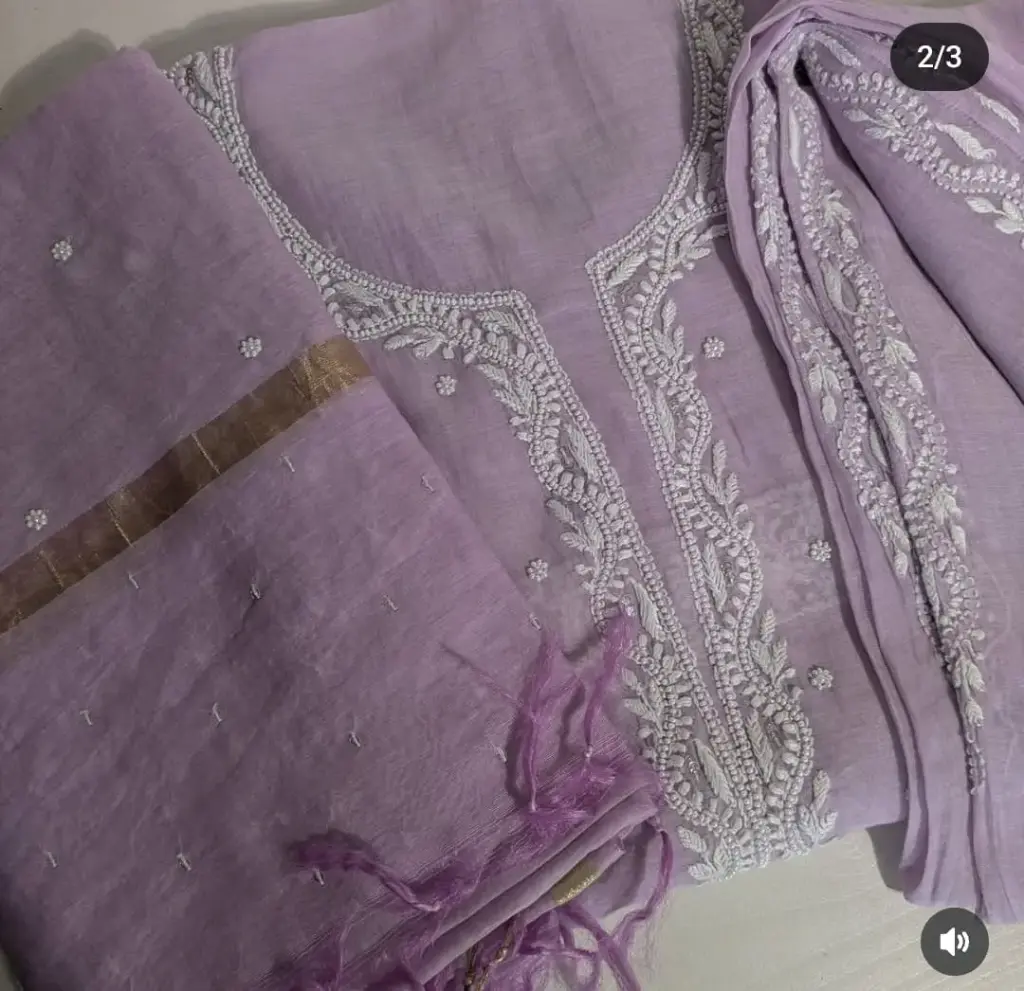 Mul Cotton Chikankari Suit Set Kurta Dupatta with Pant 