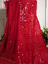 Red Chikankari Kurta with Dupatta embellished with pearl