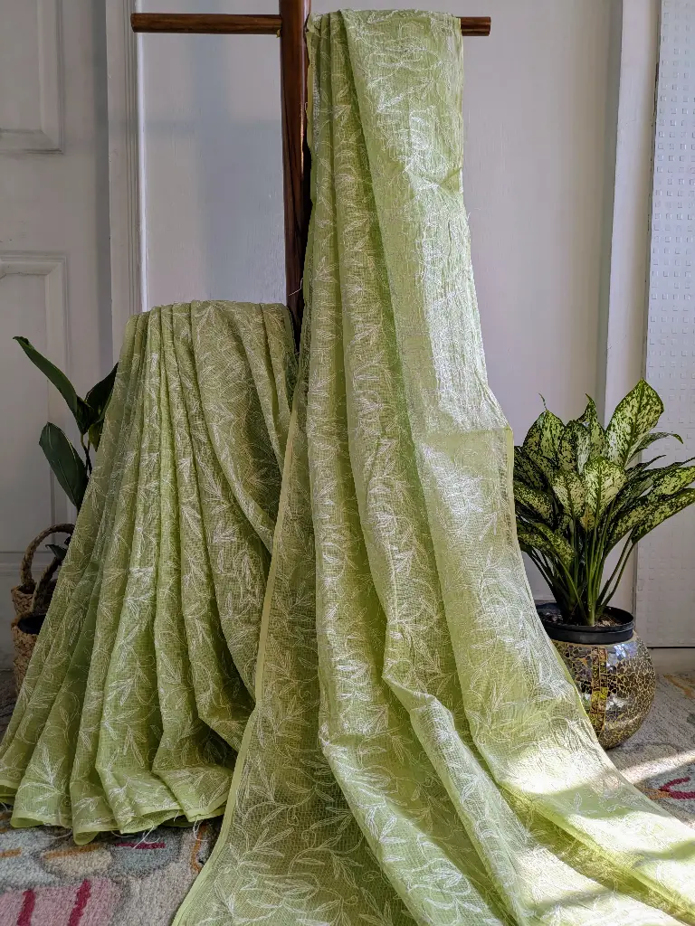 MINT MEHAK kota Chikankari Saree with Tepchi work