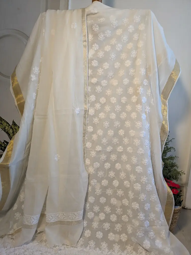 White Mul Cotton Suit Set