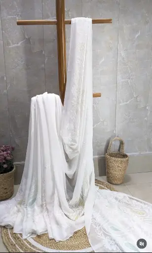 URVASHI   Viscose Chikankari Saree with Cuttdana and Sequence work