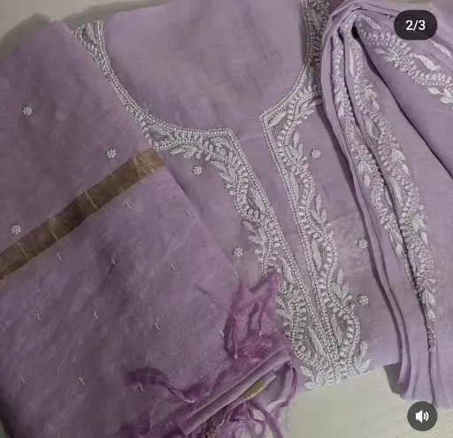 Mul Cotton Chikankari Suit Set Kurta Dupatta with Pant 