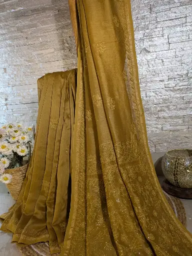 GUL BAHAR   Chanderi Silk Saree with Muakaish work