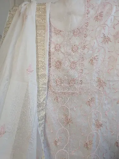 Pink Mul Chikankari Kurta Embellished with pearl work