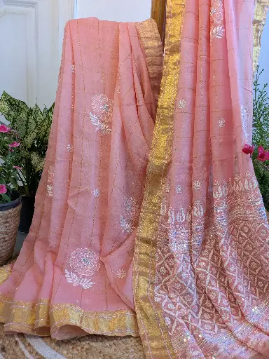 SUNAHRI SHAAM    Mul mul Cotton saree with Sequence and Moti work