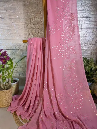 MANORAMA    Viscose Chikankari Saree with Gotta-patti work