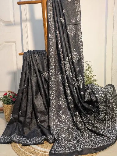 SURMAI ROSHNI   Tusser Silk Chikankari Saree