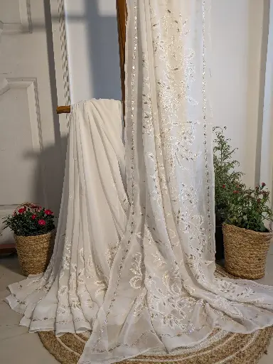 NARGIS   Viscose Chikankari Saree with Gotta - patti work