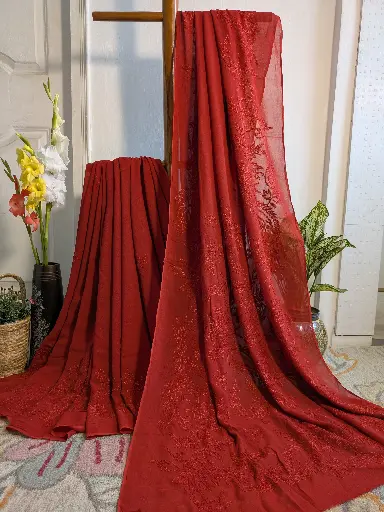 GUL-LALIMA Viscose Chikankari Saree with Resham work monotone elegance