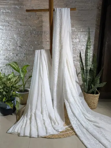 BARFI  Viscose Chikankari Saree with Resham work