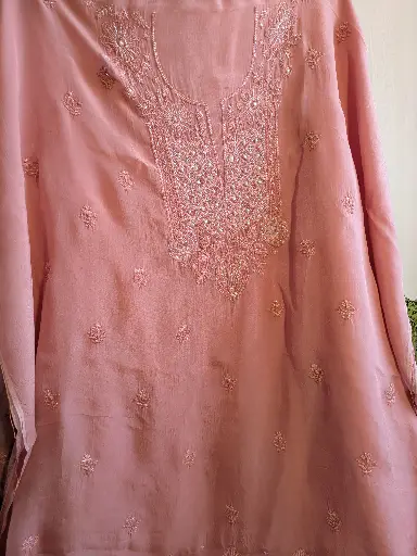 Flamingo Pink Organza Chikankari 3 pc Suit set
