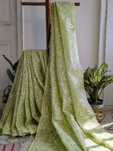 MINT MEHAK kota Chikankari Saree with Tepchi work