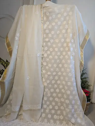 White Mul Cotton Suit Set