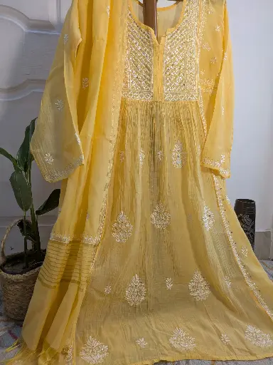 Yellow Mul Cotton Kurta set  